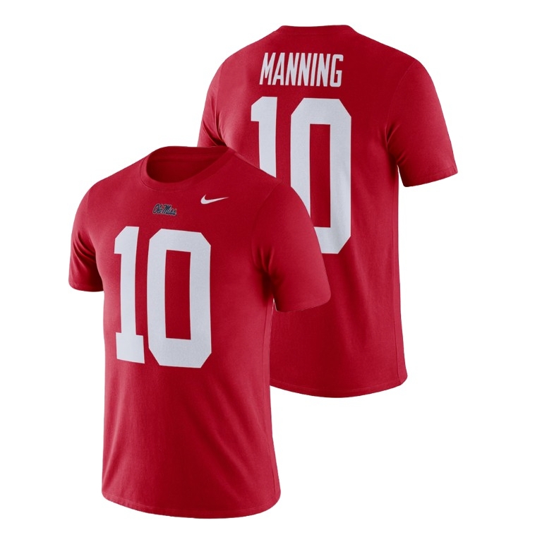Ole Miss Rebels Men's NCAA Eli Manning #10 Red Name & Number Nike Performance College Football T-Shirt PSW4249CH